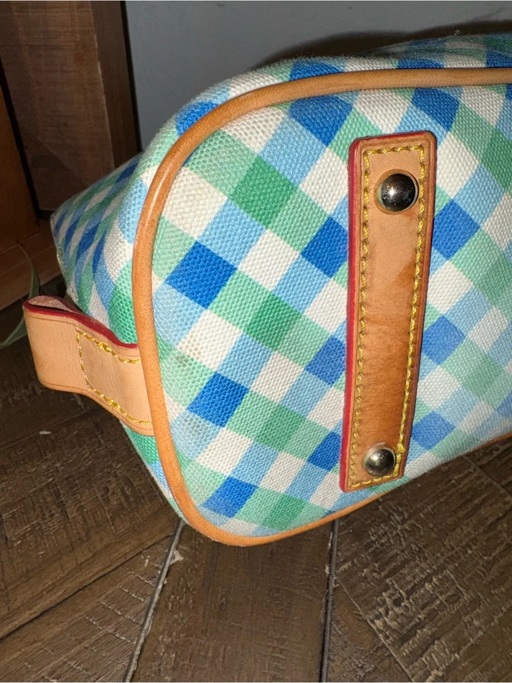 Dooney & Bourke Blue Green Gingham Coated Canvas Dome Satchel - Picture 8 of 13